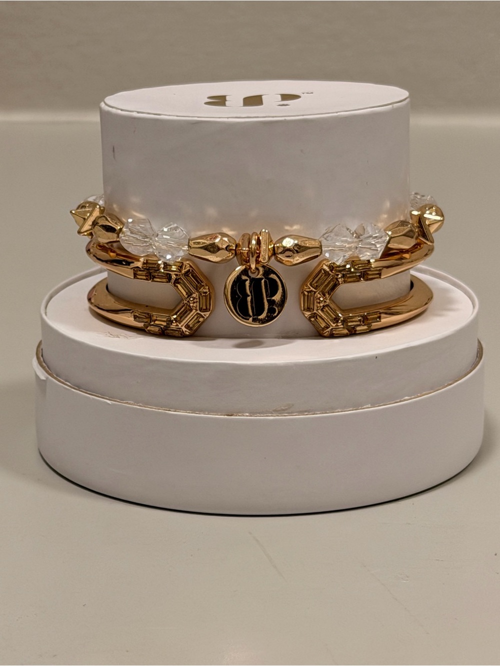 Bomb Party Bracelets New! Curated Gold and Clear Beaded Bracelets and Gold Cuff